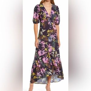 Fourteenth Place - Linnea Floral Print Ruffle Hem Midi Dress in B…